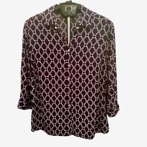 Chico's Navy and White Button Down Shirt with Notched Collar Artsy Summer Sz 3X